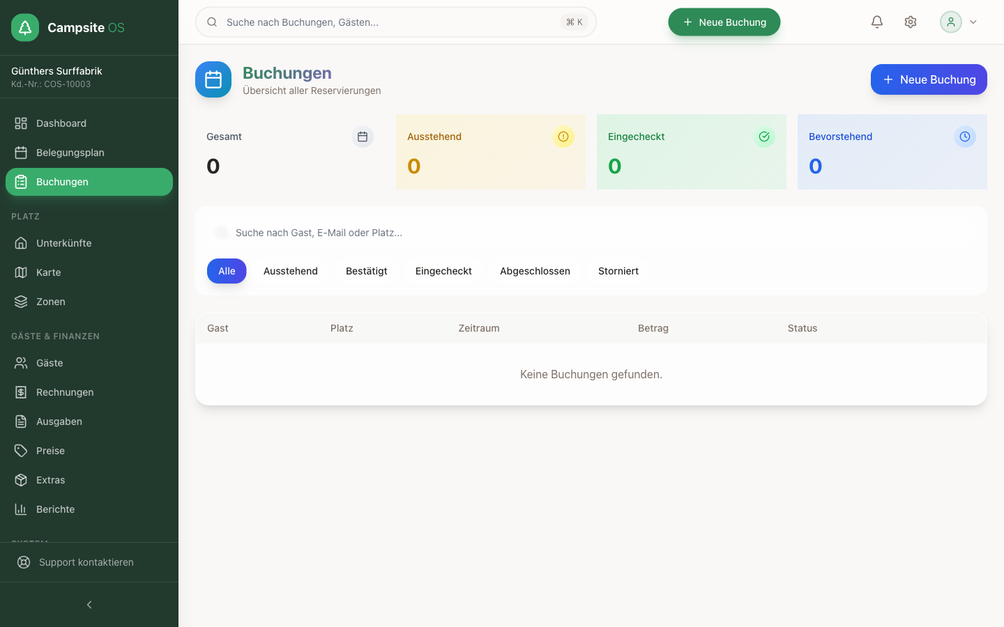 Buchungen, Scheduler und digitaler Check-in