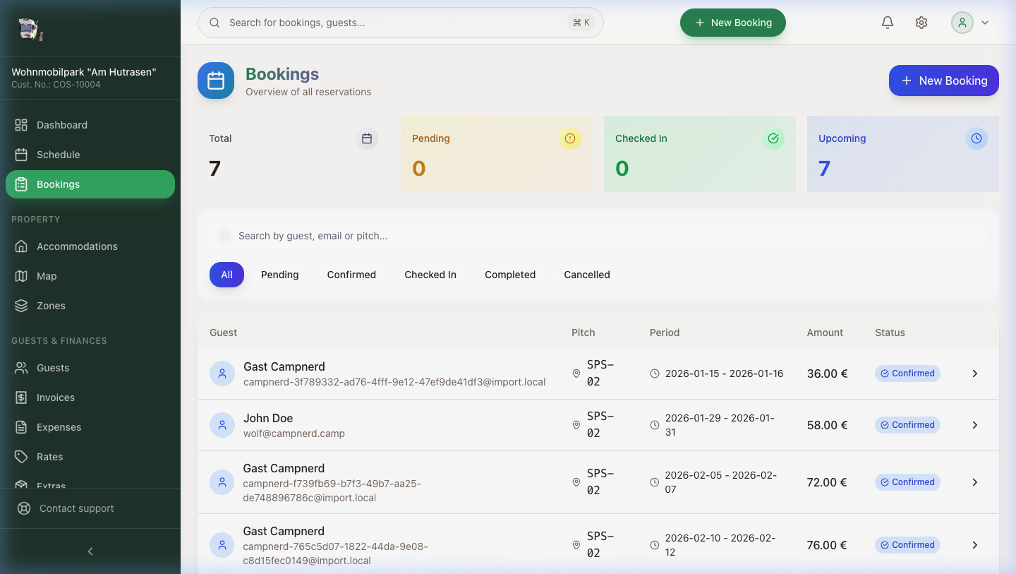 Bookings, scheduler and digital check-in